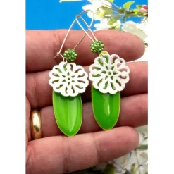 Brautschmuck|KirLaagreen Lässige elegante Ohrhänger aus Emaille & Silber in Grün – Geschenkidee für Frauen