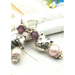 Best Lässige handgemachte bohemian hippie Glas Ohrhänger – Unikat, Katzenanhänger, lila Brautschmuck