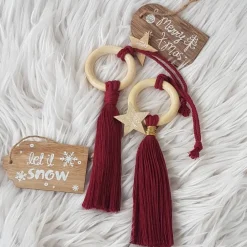 Outlet Makramee Anhänger 3er Set, Geschenkanhänger, Baumschmuck, Rückspiegelanhänger Geschenkeanhänger