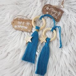 Outlet Makramee Anhänger 3er Set, Geschenkanhänger, Baumschmuck, Rückspiegelanhänger Geschenkeanhänger