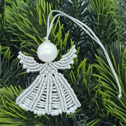 Makramee Engel silberfarben – Handgemachter Engel als Deko oder Geschenk Geschenke