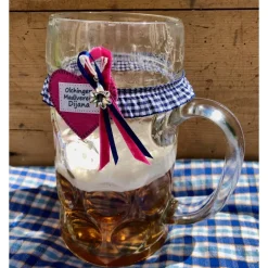 Maßkrug-Band, Maßkrug-Strumpfband, Markierungsband, Krugband zünftig kariert Wunschbeschriftung Filzherz Essen & Trinken