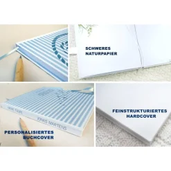 New maritimes Gästebuch & Album zur Taufe mit Anker & Tau in Hellblau; personalisiert mit Name; blanko oder mit Fragen blau Fotoalbum & Gästebuch
