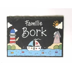 Gastgeschenke|DeinUnikat Maritimes Türschild aus Schiefer mit Name personalisiert, Geschenk zur Hochzeit, Wetterfestes Schieferschild für die Haustür der Wohnung und den Eingang am Haus