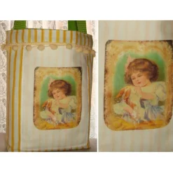 Clearance Mädchen mit Hase Stoff - Ostertasche grün weiß mit Bügelbild Osterkörbchen