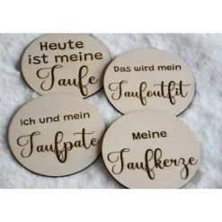 Online Meilensteinkarten Set für die Taufe, aus Holz, 10cm Durchmesser Dekoration
