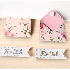Sale Mini Umschläge Für Dich rosa Rosen – Gastgeschenk, Geldgeschenk & Mitbringsel – 10 Briefumschläge & Fahnen Dekoration