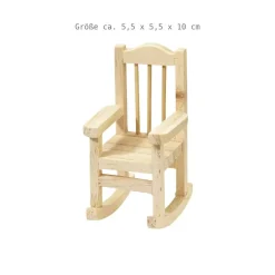 Wichtelzauber|AmOlenDiek Miniatur-Schaukelstuhl aus Holz natur, ca. 5,5 × 5,5 × 10 cm