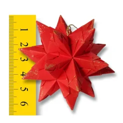 Weihnachtsdeko|Die Bunte Pforte Mini-Bascetta-Stern, ca. 6 cm, Rot, mit Goldglitzer, Baumschmuck, Weihnachtsstern, Origami Faltstern