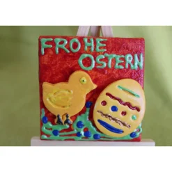Clearance Minibild Collage  FROHE OSTERN  Küken und Osterei auf einem Minikeilrahmen Geschenk zu Ostern Osterdeko Osterdeko