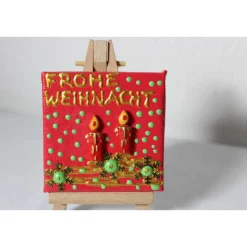 Sale Minibild FROHE WEIHNACHT, kleine Collage Weihnachtsdeko mit Kerzenmotiv aus Polyresin, nette Tischdeko oder Gastgeschenk Weihnachtsgeschenke