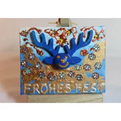 Weihnachtsgeschenke|Susanne Hiebl...die etwas andere Art! Minibild FROHES FEST, kleine Collage Weihnachtsdeko mit Rentierkopf aus Holz, nette Tischdeko oder Gastgeschenk