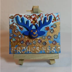 Weihnachtsgeschenke|Susanne Hiebl...die etwas andere Art! Minibild FROHES FEST, kleine Collage Weihnachtsdeko mit Rentierkopf aus Holz, nette Tischdeko oder Gastgeschenk