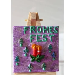 Sale Minibild FROHES FEST, kleine Collage Weihnachtsdeko mit Kerzenmotiv aus Polyresin, nette Tischdeko oder Gastgeschenk Weihnachtsdeko