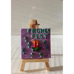 Sale Minibild FROHES FEST, kleine Collage Weihnachtsdeko mit Kerzenmotiv aus Polyresin, nette Tischdeko oder Gastgeschenk Weihnachtsdeko