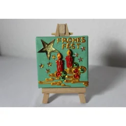 Weihnachtsgeschenke|Susanne Hiebl...die etwas andere Art! Minibild FROHES FEST, kleine Collage Weihnachtsdeko mit Kerzenmotiv aus Polyresin, nette Tischdeko oder Gastgeschenk
