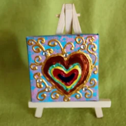 Clearance Minibild REGENBOGENHERZERL Acrylmalerei Keilrahmen Staffelei Geschenk zu Muttertag Valentinstag für Verliebte Kunst