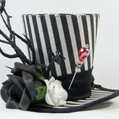 Accessoires|SilverFairyMeadows Mini-Hütchen - Gothic Fascinator Ast mit Fledermäusen Rosen gestreift
