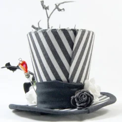 Accessoires|SilverFairyMeadows Mini-Hütchen - Gothic Fascinator Ast mit Fledermäusen Rosen gestreift