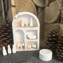 Clearance moderne Weihnachtskrippe aus Raysin im Fensterbogen - elegante Weihnachtsdeko Weihnachtsfiguren Heilige Familie Advent Krippen