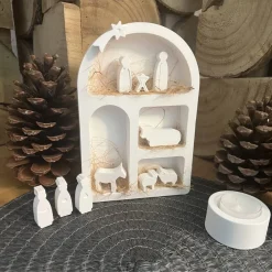 Clearance moderne Weihnachtskrippe aus Raysin im Fensterbogen - elegante Weihnachtsdeko Weihnachtsfiguren Heilige Familie Advent Krippen