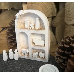 Clearance moderne Weihnachtskrippe aus Raysin im Fensterbogen - elegante Weihnachtsdeko Weihnachtsfiguren Heilige Familie Advent Krippen