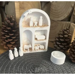 Clearance moderne Weihnachtskrippe aus Raysin im Fensterbogen - elegante Weihnachtsdeko Weihnachtsfiguren Heilige Familie Advent Krippen