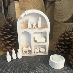 Clearance moderne Weihnachtskrippe aus Raysin im Fensterbogen - elegante Weihnachtsdeko Weihnachtsfiguren Heilige Familie Advent Krippen