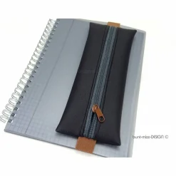 Best Mäppchen mit Gummiband, A5 Kalender, A4 Ordner, Kunstleder schwarz braun grau, handmade by BuntMixxDESIGN Federmäppchen