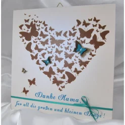 Outlet Muttertag Geschenk personalisiert Muttertagsgeschenk Bild Wandbild Mama Herz Schmetterling Druck Braun Türkis Danke Dekoration