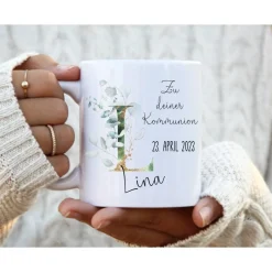 Hot Namenstasse zur Kommunion mit Namen Monogramm lila Blumen personalisiert Geschenke
