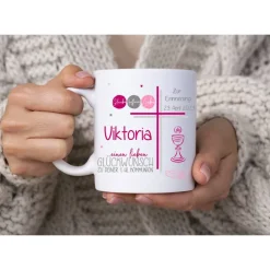 Hot Namenstasse zur Kommunion mit Namen Monogramm lila Blumen personalisiert Geschenke