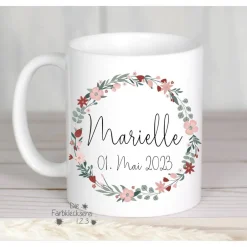 Hot Namenstasse zur Kommunion mit Namen Monogramm lila Blumen personalisiert Geschenke