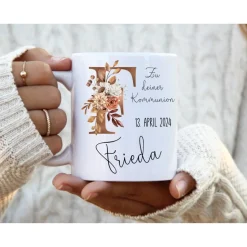 Hot Namenstasse zur Kommunion mit Namen Monogramm lila Blumen personalisiert Geschenke