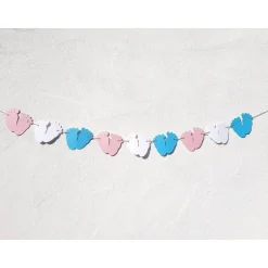 Online Niedliche Baby Girlande Gender Reveal Rosa, Blau und Weiß Babyfüße Dekoration