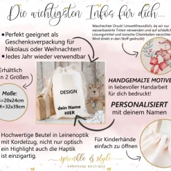 Discount Nikolaussack, Weihnachtssäckchen personalisiert mit Name, Nikolausgeschenk, Tasche, Nikolausbeutel Weihnachten Säckchen & Beutel