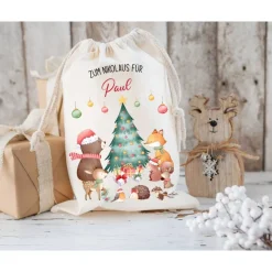 Discount Nikolaussack, Weihnachtssäckchen personalisiert mit Name, Nikolausgeschenk, Tasche, Nikolausbeutel Weihnachten Säckchen & Beutel