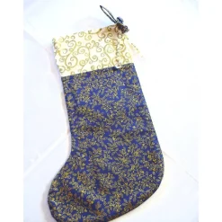 Sale Nikolausstiefel in blau-gold mit Perlenhängern genäht von Nikolausstiefel