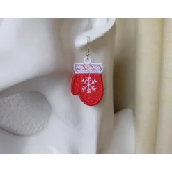 Clearance Ohrringe Handschuhe gestickt, rote oder hellblaue Spitzenohrringe, Winter Hängeohrringe Lace, zu Weihnachten Weihnachtsaccessoires