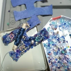 Outlet Ornament türkis blau Unikat Perlenstickerei handgemacht Prunkei pompös handmade Baumschmuck Wohndeko Ostereier