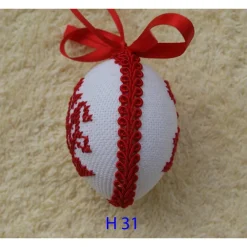 Outlet Osterdeko, Kreuzstich Osterei,  religiöses Motiv  Handgestickt, rot-weiß 6cm Ostereier