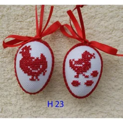 Outlet Osterdeko, Kreuzstich Osterei,  Oster Motiv  Handgestickt, rot-weiß 6cm Ostereier