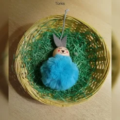 Clearance Osterdeko Pompon-Häschen ca. 8cm, handgemachte Osterhäschen, flauschige Osterdeko-Anhänger, Hasen-Anhänger Osterstrauch Osterhasen