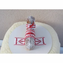 New Osterdeko, Weiheset für das Osterlamm,  rot weiß Kreuzstich Ostertischdeko