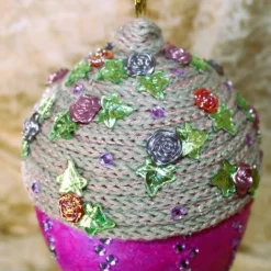 Outlet Osterei PINK/GRAU mit Acrylfarbe bemalt und mit Wolle und Schmucksteinen verziert Osterdeko Hängedeko großes Osterei Ostereier