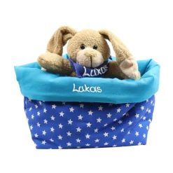 Best Ostergeschenk Osterkörbchen mit Hasen personalisiert Stoffkörbchen - Geschenk zu Ostern mit Namen Set aus Kuscheltier Osterhasen