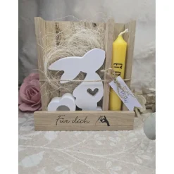 Best Ostergeschenk-Set „Für dich“ – Holzbox mit Raysin Hase & Herz-Kerzenhalter Ostergeschenke