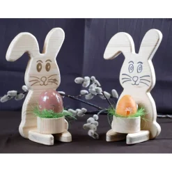 Sale Osterhase aus Holz handgemacht – Rustikale Osterdeko, Unikat mit Ei & Puschel Osterhasen