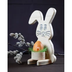 Sale Osterhase aus Holz handgemacht – Rustikale Osterdeko, Unikat mit Ei & Puschel Osterhasen