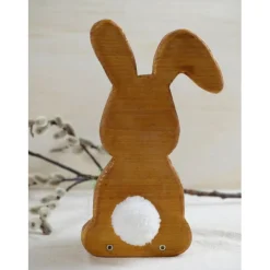 Osterhase aus Holz handgemacht – Rustikale Osterdeko, Unikat mit Ei & Puschel Osterhasen